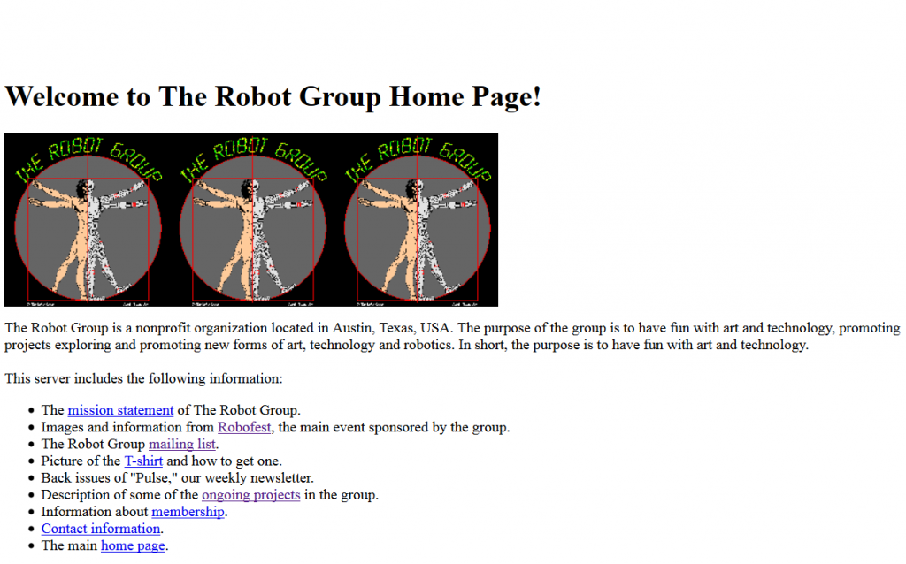 The Robot Group web site (ca. 1995) part 1