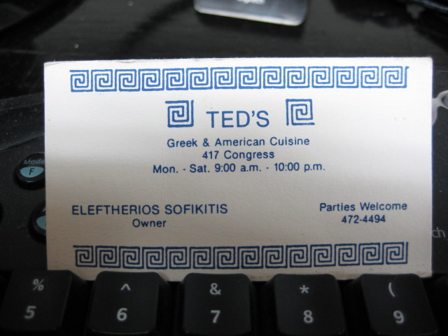 Ted's Greek Corner business card