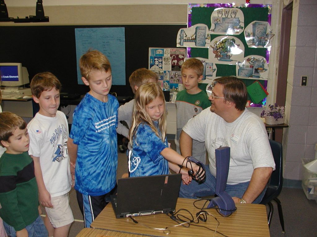 Students try P5 Virtual Reality Glove