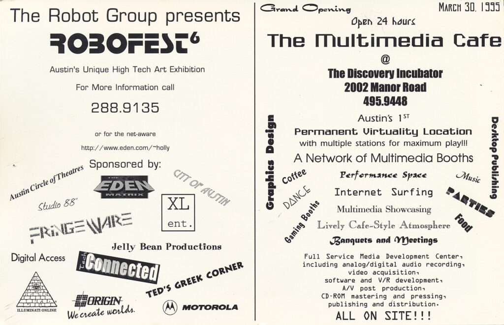 Postcard-size flyer advertising RoboFest 6 held in April 1995.

The reverse side contains a list of sponsors.